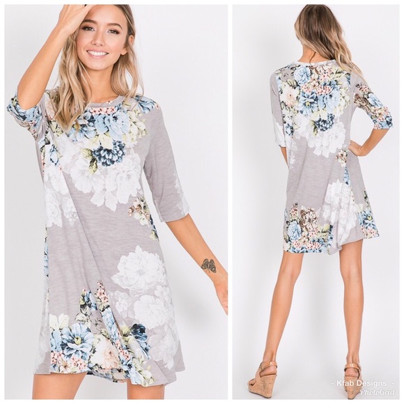 🛍 1HR SALE Heather Gray Floral Swing 👗 Dress! - Picture 4 of 8